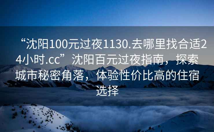 “沈陽100元過夜1130.去哪里找合適24小時(shí).cc”沈陽百元過夜指南，探索城市秘密角落，體驗(yàn)性價(jià)比高的住宿選擇