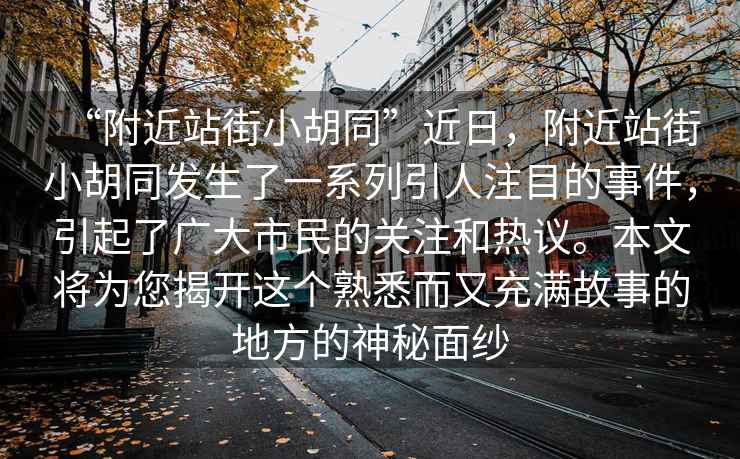 “附近站街小胡同”近日，附近站街小胡同發(fā)生了一系列引人注目的事件，引起了廣大市民的關(guān)注和熱議。本文將為您揭開這個熟悉而又充滿故事的地方的神秘面紗