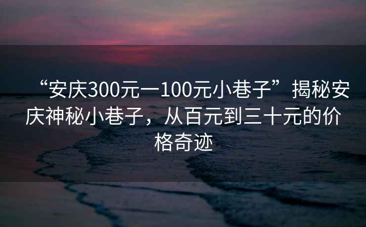 “安慶300元一100元小巷子”揭秘安慶神秘小巷子，從百元到三十元的價(jià)格奇跡