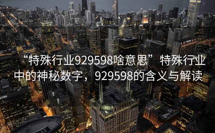 “特殊行業(yè)929598啥意思”特殊行業(yè)中的神秘?cái)?shù)字，929598的含義與解讀