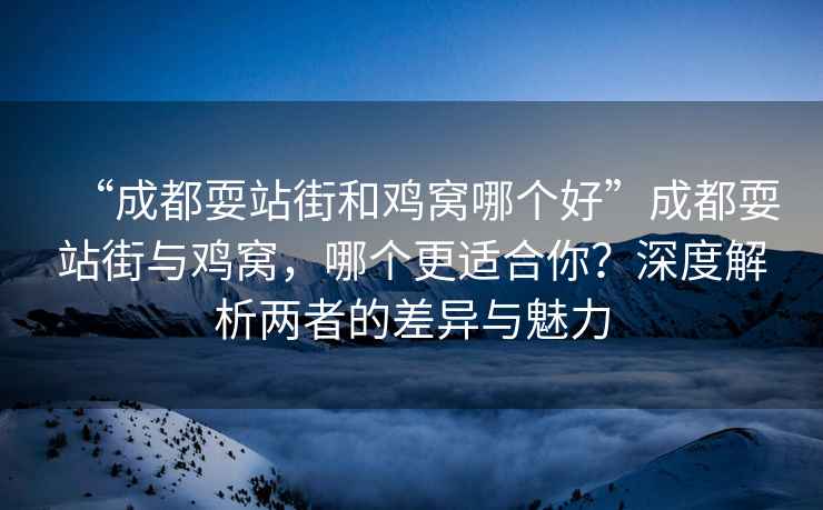 “成都耍站街和雞窩哪個好”成都耍站街與雞窩，哪個更適合你？深度解析兩者的差異與魅力