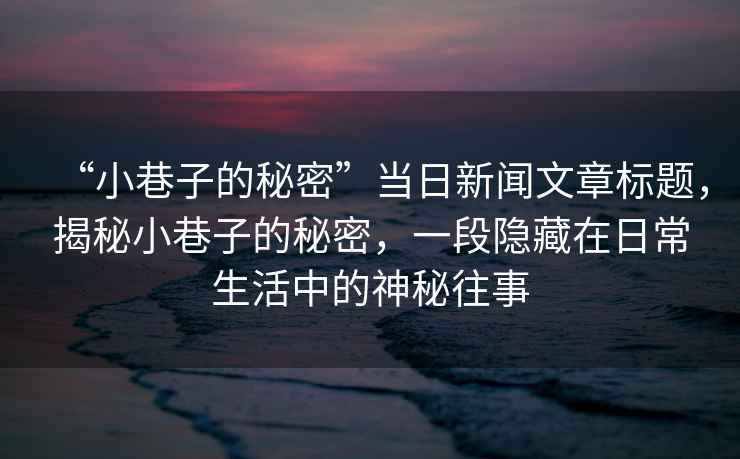 “小巷子的秘密”當(dāng)日新聞文章標(biāo)題，揭秘小巷子的秘密，一段隱藏在日常生活中的神秘往事